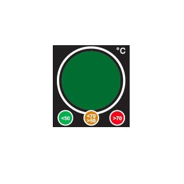 Reversible temperature label changing colour like a traffic light to detect overheating